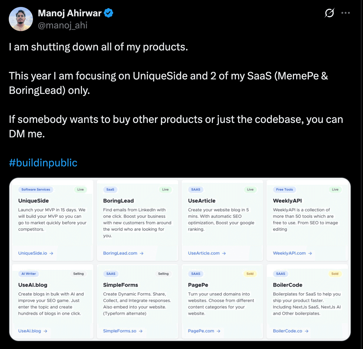 Manoj's Tweet about the offer