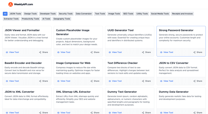 WeeklyAPI screenshot
